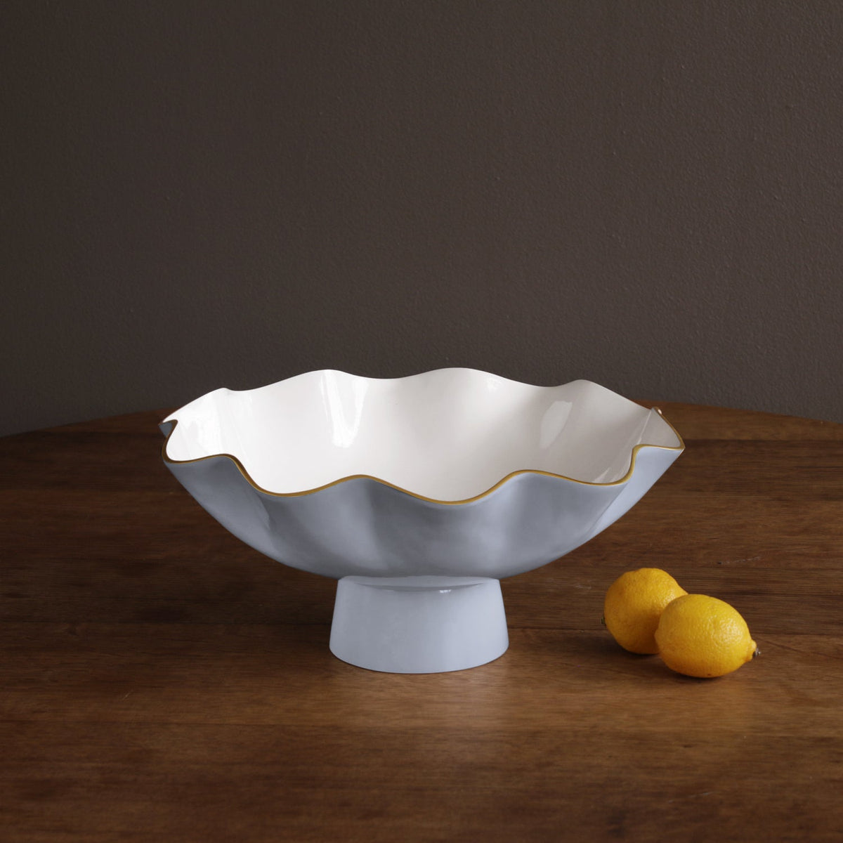 Encanto Carola Large Pedestal (Periwinkle White) - Bowl Side View | Bone & Brass