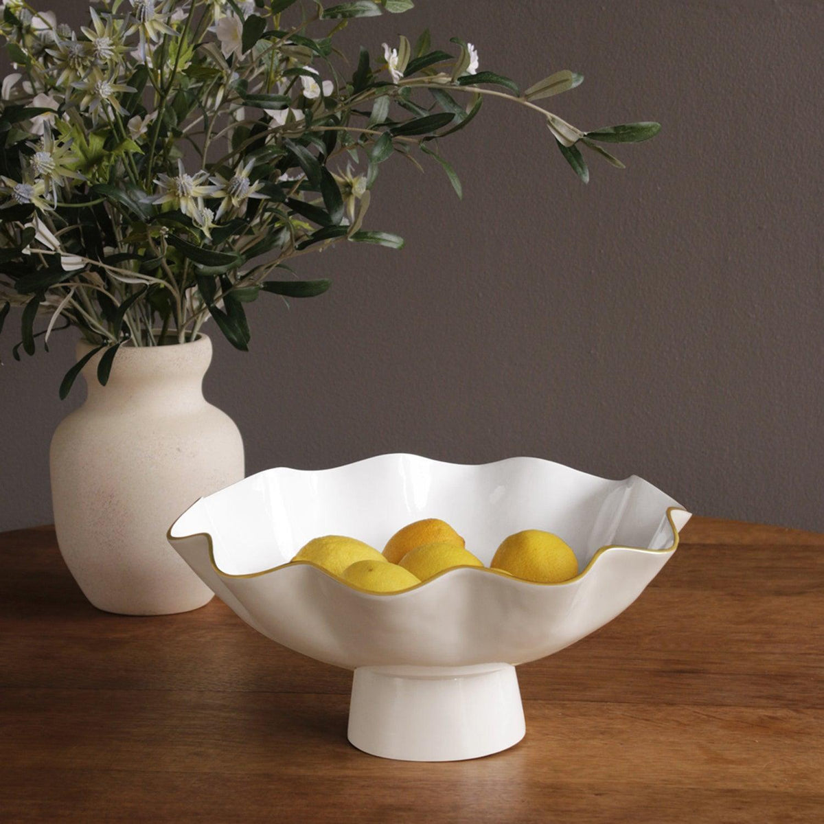 Encanto Carola Large Pedestal (Cream White) - Bowl Side View | Bone & Brass