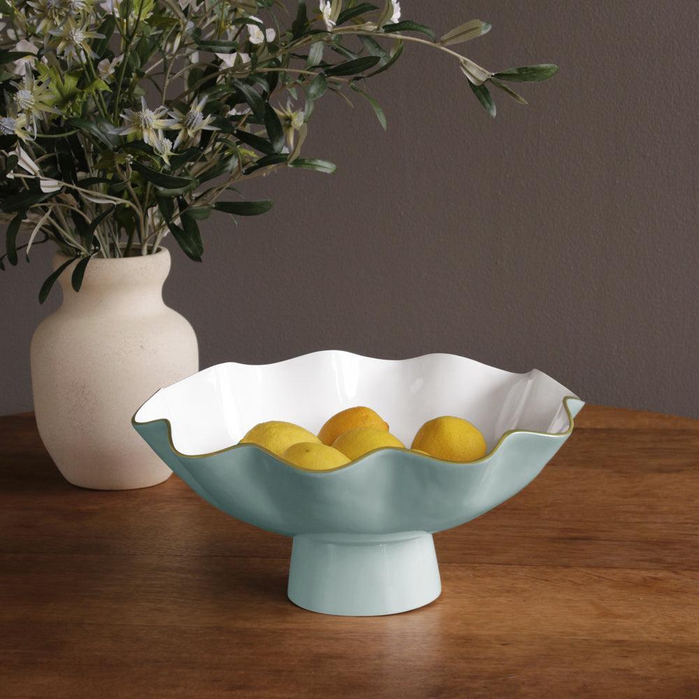 Encanto Carola Large Pedestal (Turquoise White) - Bowl Detail | Bone & Brass