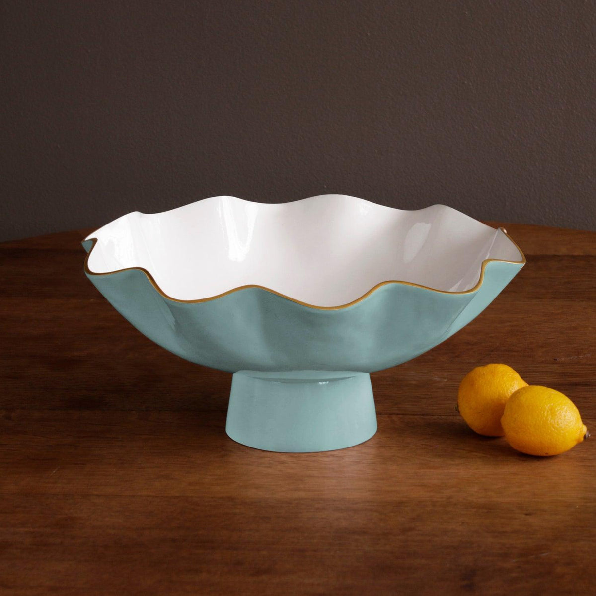 Encanto Carola Large Pedestal (Turquoise White) - Bowl Side View | Bone & Brass
