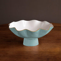 Encanto Carola Large Pedestal (Turquoise White) - Bowl Top View | Bone & Brass