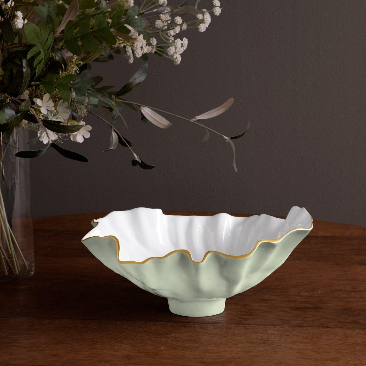 Encanto Bloom Medium Bowl (Pistachio White) - Bowl Side View | Bone & Brass