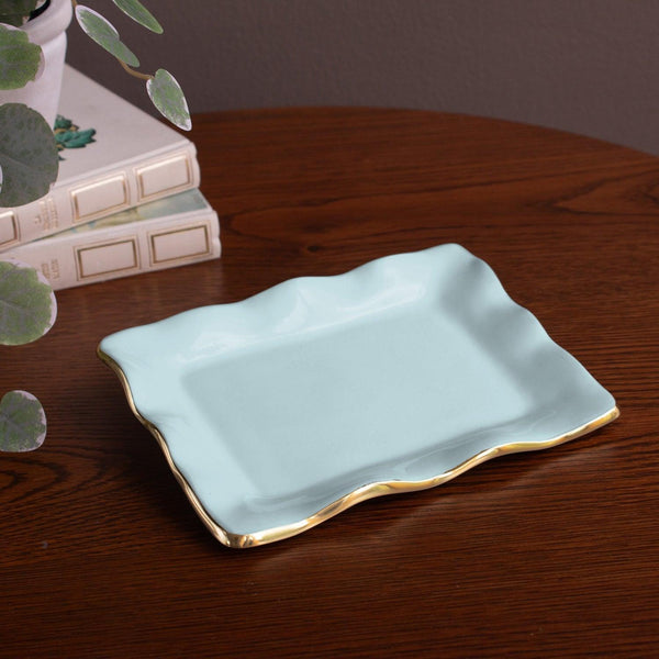Encanto Sky Blue Small Rectangular Decorative Tray - Tray Detail | Bone & Brass