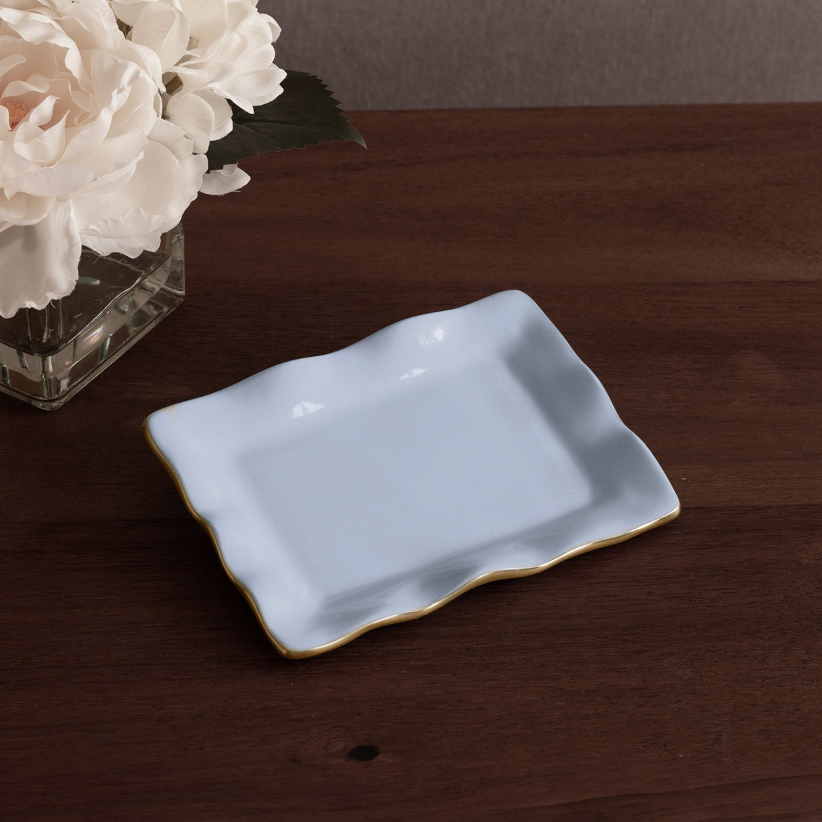 Encanto Vento Small Rectangular Tray (Periwinkle) - Tray Side View | Bone & Brass