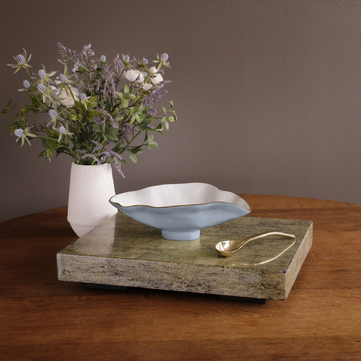 Encanto Claire Small Oval Bowl Spoon (Periwinkle, White Gold) - Bowl Detail | Bone & Brass
