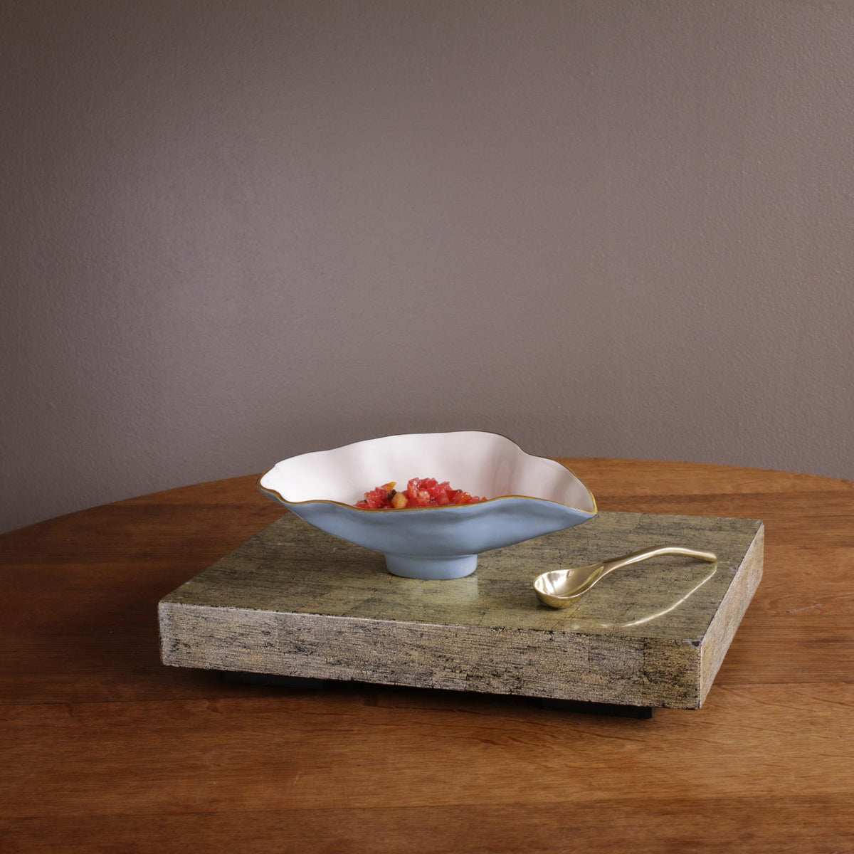 Encanto Claire Small Oval Bowl Spoon (Periwinkle, White Gold) - Bowl Side View | Bone & Brass