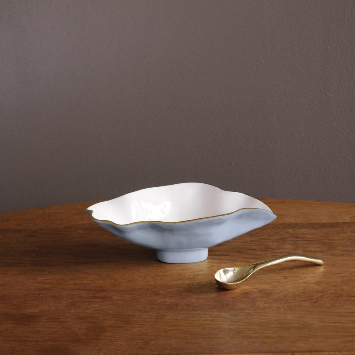 Encanto Claire Small Oval Bowl Spoon (Periwinkle, White Gold) - Bowl Top View | Bone & Brass