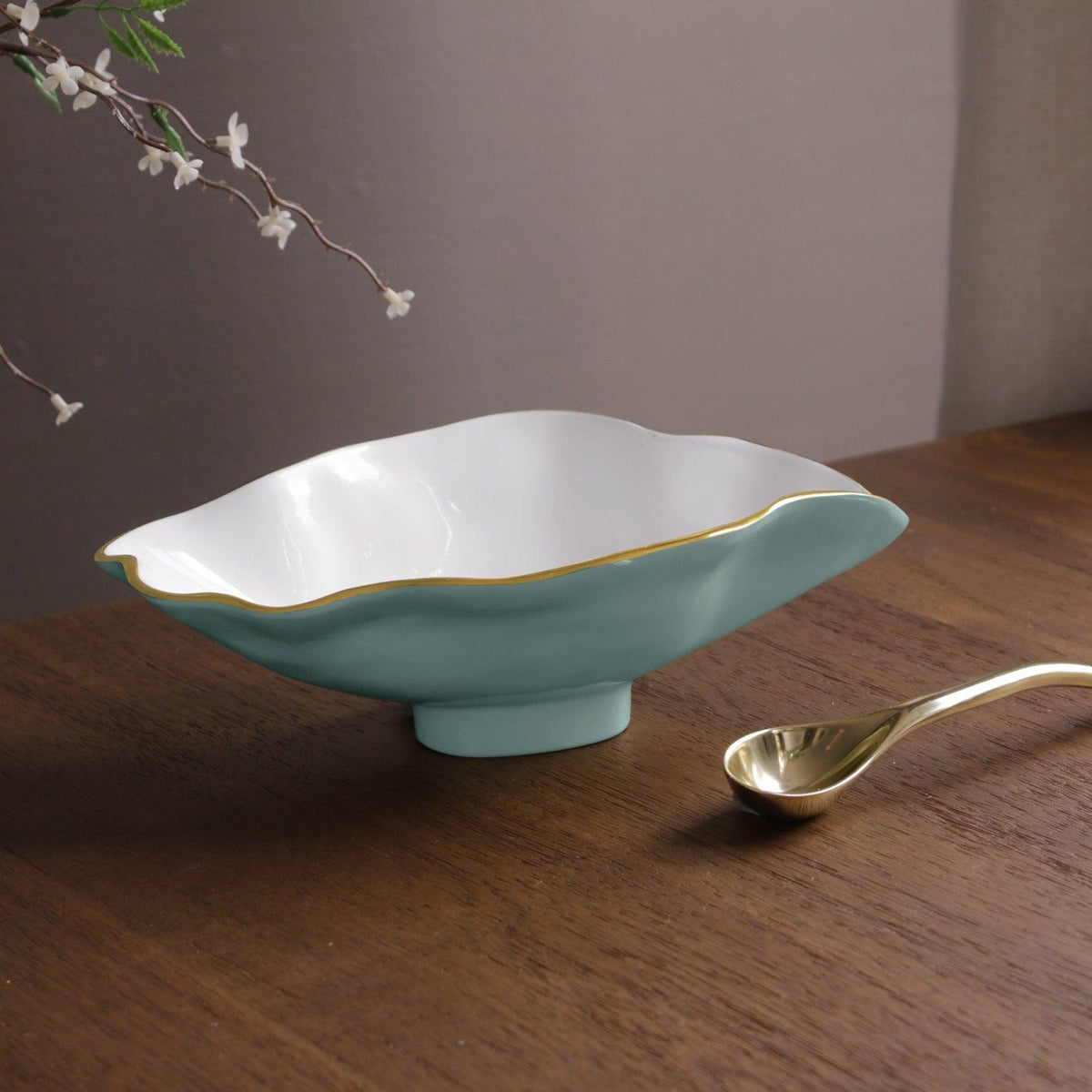 Encanto Claire Small Oval Bowl Spoon (Turquoise, White Gold) - Bowl View | Bone & Brass