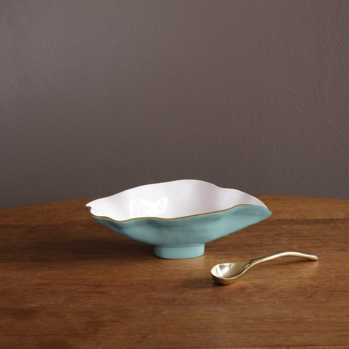 Encanto Claire Small Oval Bowl Spoon (Turquoise, White Gold) - Bowl Top View | Bone & Brass