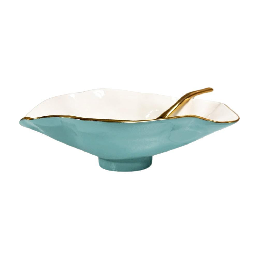 Encanto Claire Small Oval Bowl Spoon (Turquoise, White Gold) | Bone & Brass