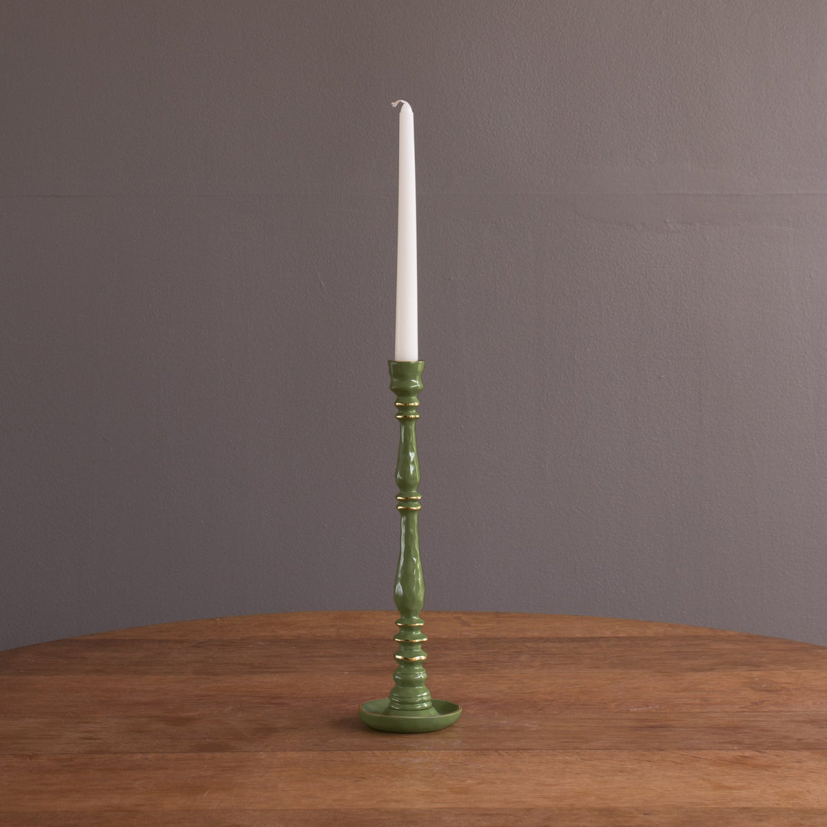 Encanto Crosby Small Candlestick Holder (Leaf Green) - Candlestick Close Up | Bone & Brass