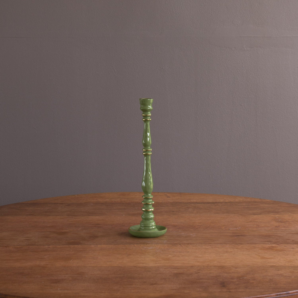 Encanto Crosby Small Candlestick Holder (Leaf Green) - Candlestick Side View | Bone & Brass