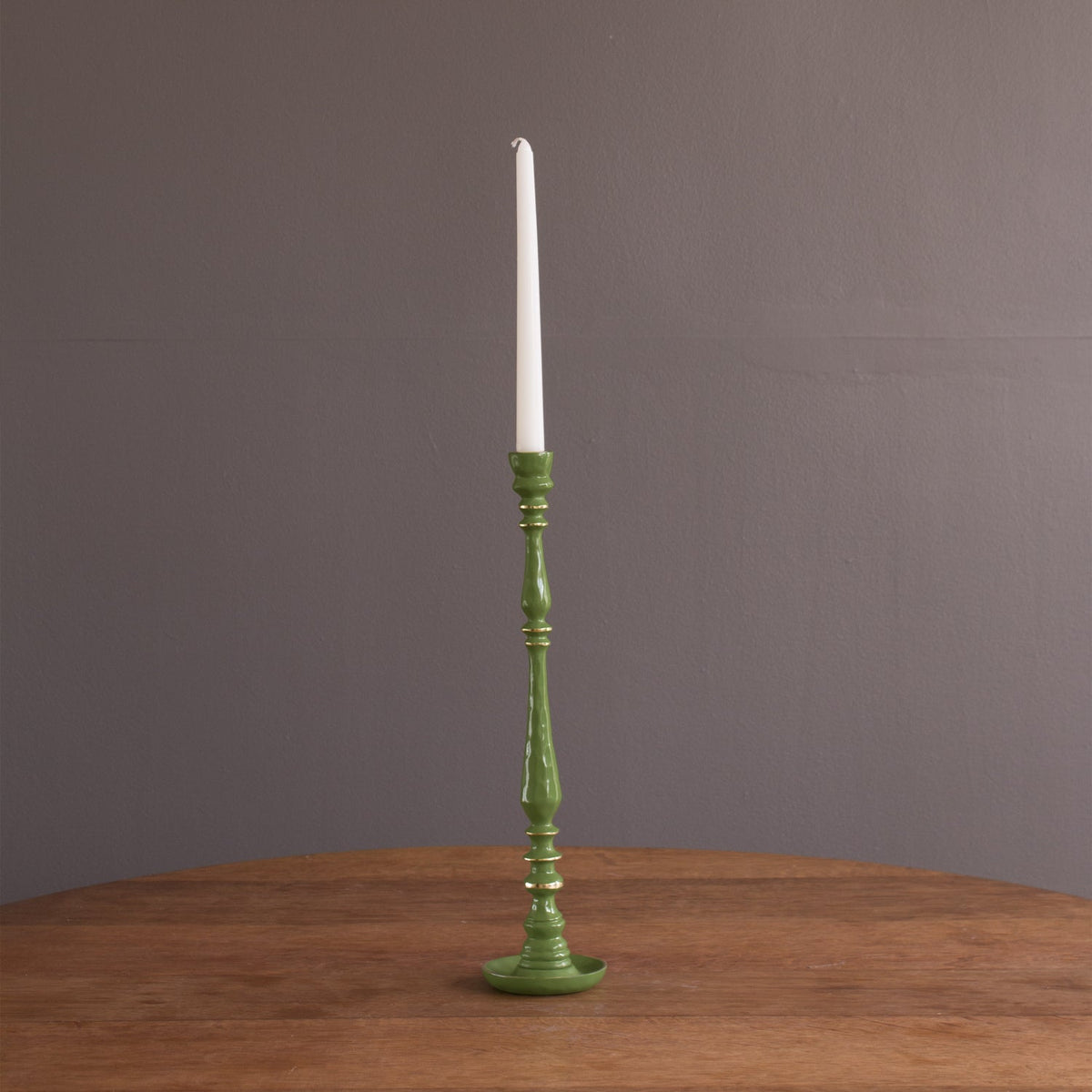 Encanto Crosby Medium Candlestick Holder (Leaf Green) - Candlestick Side View | Bone & Brass