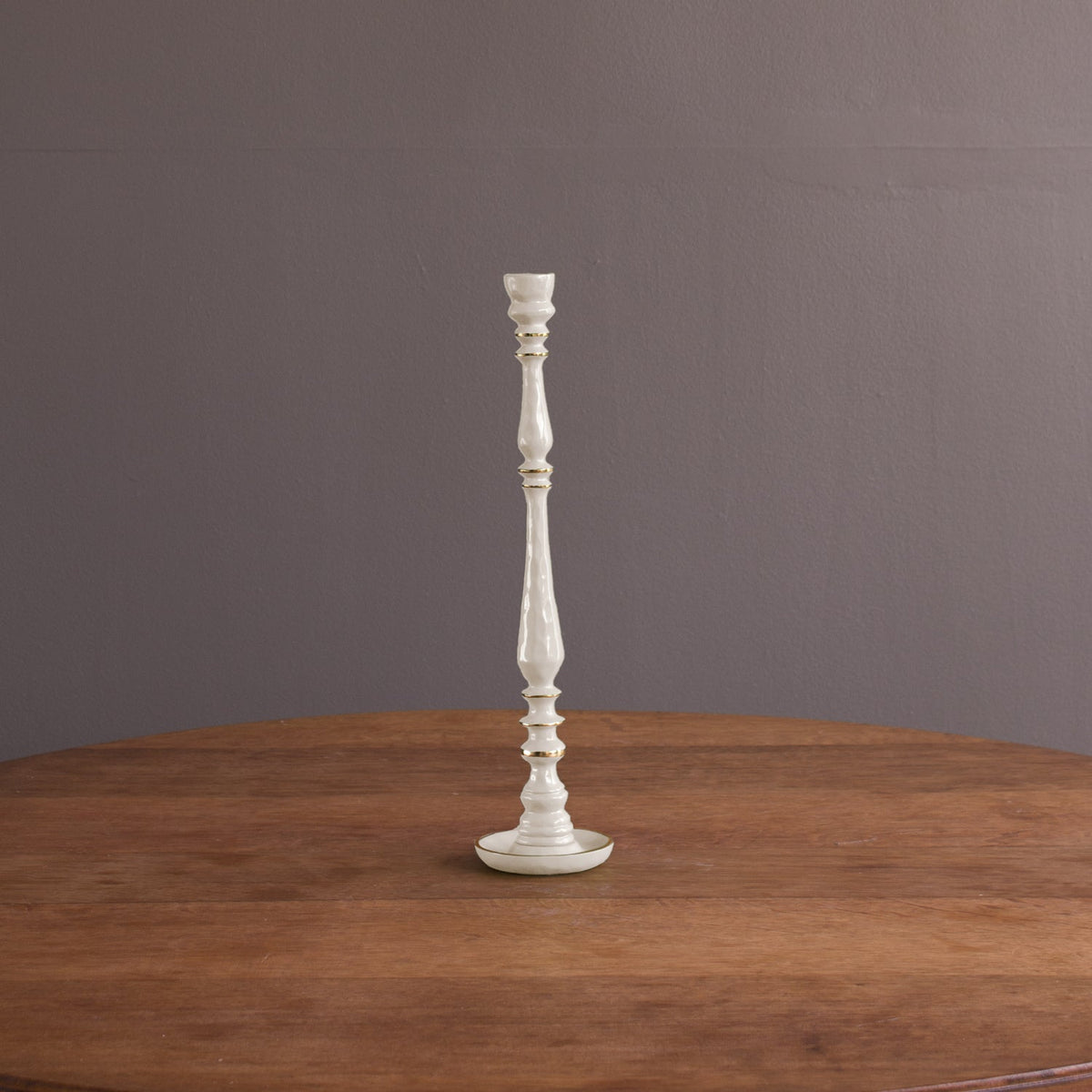 Encanto Crosby Medium Candlestick Holder (Cream) - Candlestick Side View | Bone & Brass