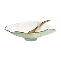 Pistachio Green, White & Gold Oval Serving Bowl with Spoon | Bone & Brass