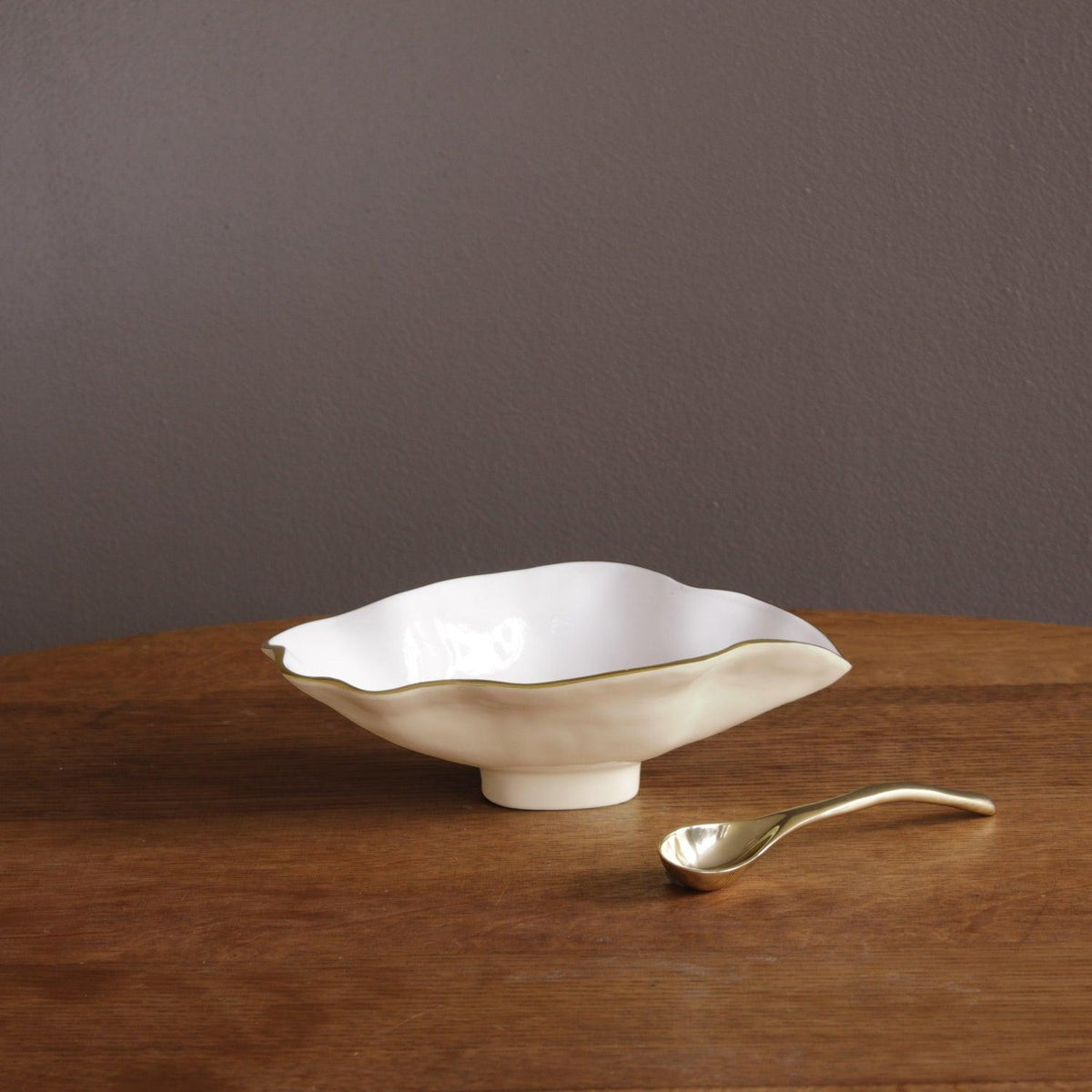 Encanto Claire Small Oval Bowl Spoon (Cream, White Gold) - Bowl Side View | Bone & Brass