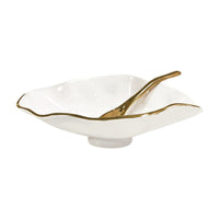 Encanto Claire Small Oval Bowl Spoon (Cream, White Gold) | Bone & Brass