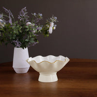 Encanto Small Cream & White Pedestal Serving Bowl - Bowl Detail | Bone & Brass