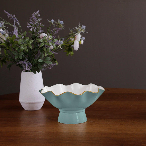 Turquoise & White Carola Small Pedestal Bowl - Pedestal Detail | Bone & Brass