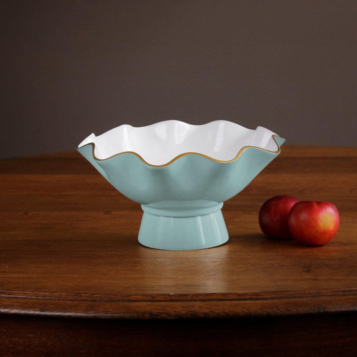 Turquoise & White Carola Small Pedestal Bowl - Pedestal Side View | Bone & Brass