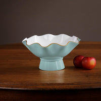 Turquoise & White Carola Small Pedestal Bowl - Pedestal Side View | Bone & Brass