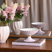 Blush Pink & White Vienna Small Pedestal Bowl - Bowl Detail | Bone & Brass