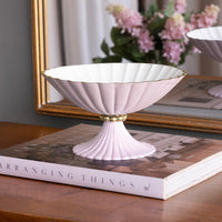 Blush Pink & White Vienna Small Pedestal Bowl - Bowl Top View | Bone & Brass