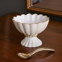 Encanto Vienna Mini Pedestal Serving Bowl, Cream & White - Bowl Top View | Bone & Brass
