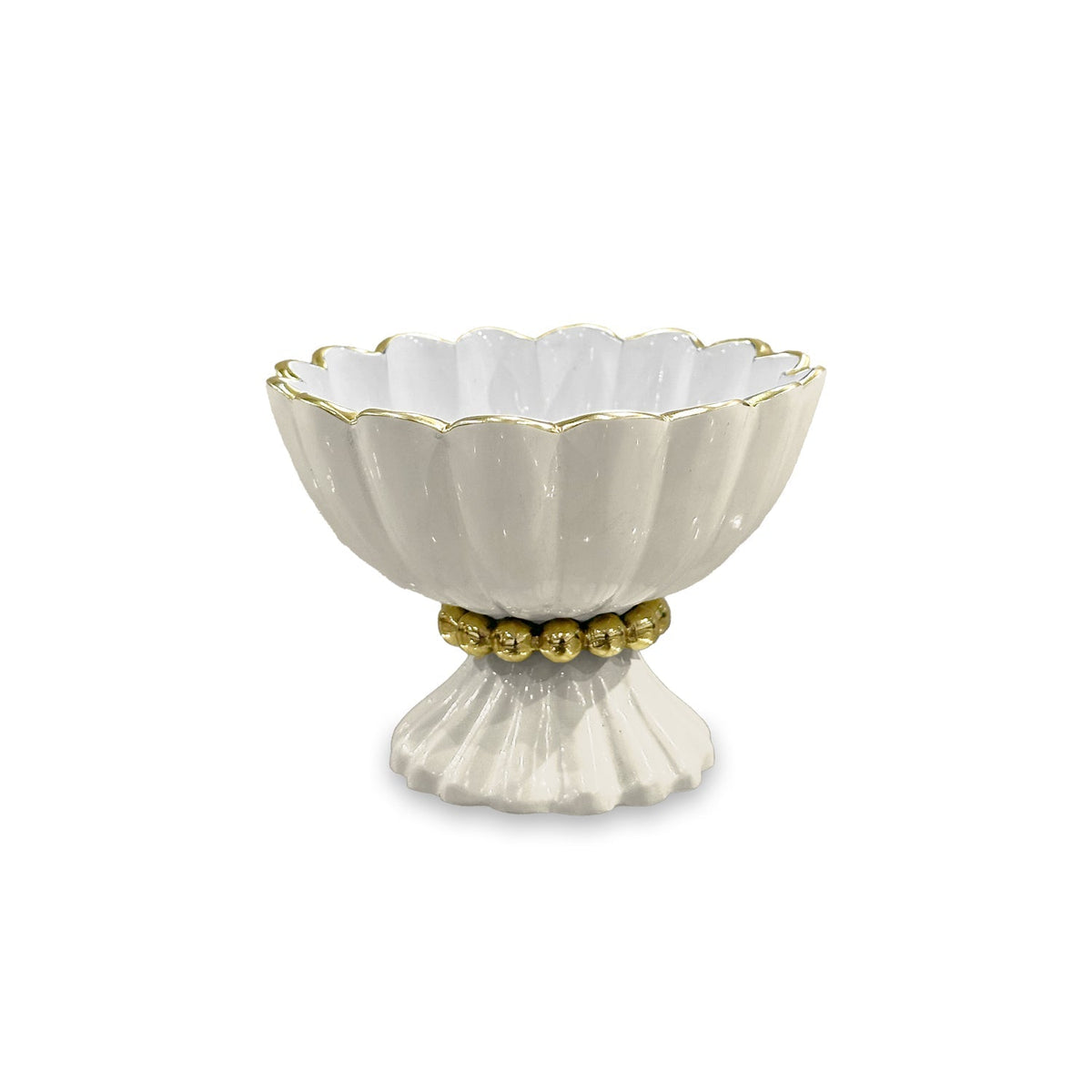Encanto Vienna Mini Pedestal Serving Bowl, Cream & White | Bone & Brass