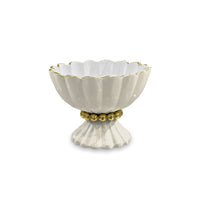 Encanto Vienna Mini Pedestal Serving Bowl, Cream & White | Bone & Brass