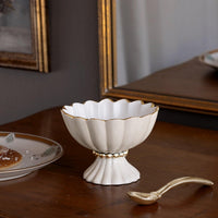Encanto Vienna Mini Pedestal Serving Bowl, Cream & White - Bowl Detail | Bone & Brass