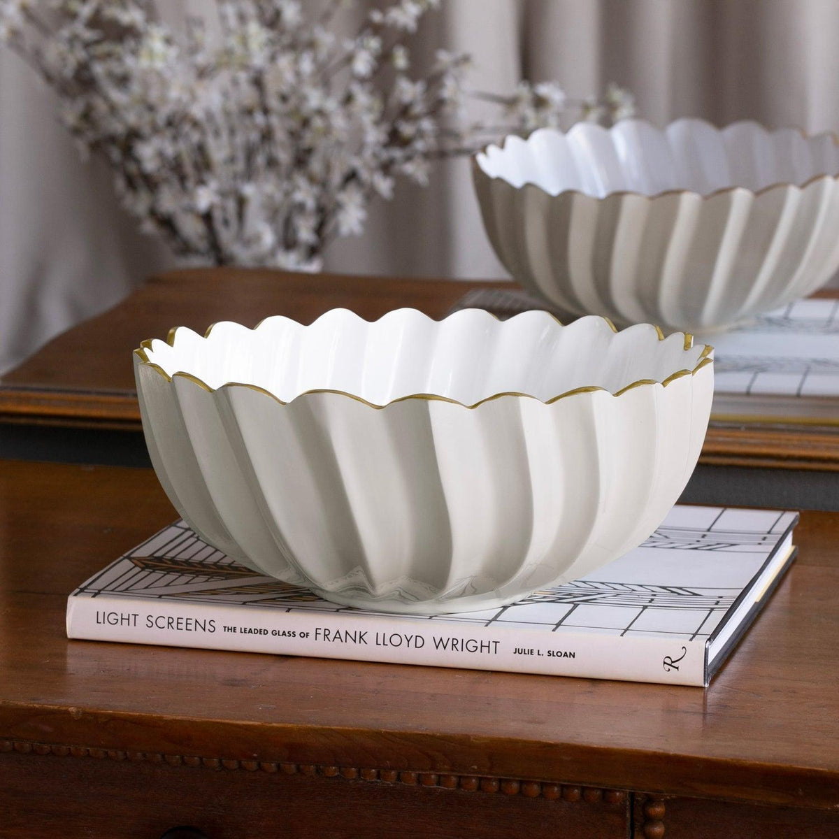 Encanto Orlando Medium Serving Bowl Cream & White - Bowl Top View | Bone & Brass