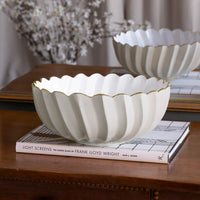 Encanto Orlando Medium Serving Bowl Cream & White - Bowl Top View | Bone & Brass