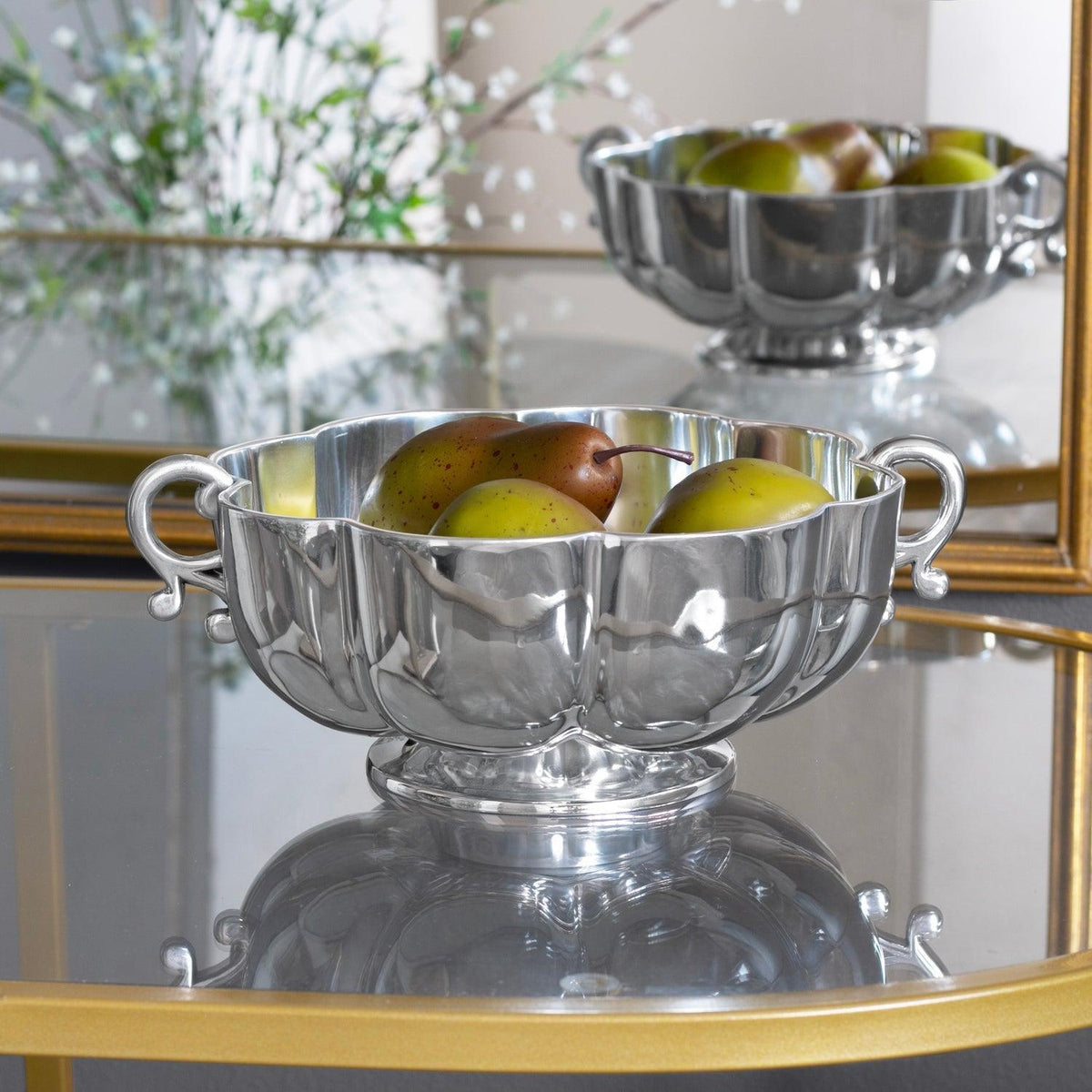 Vintage Silver Fluted Serving Bowl w/ Handles - Bowl Detail | Bone & Brass