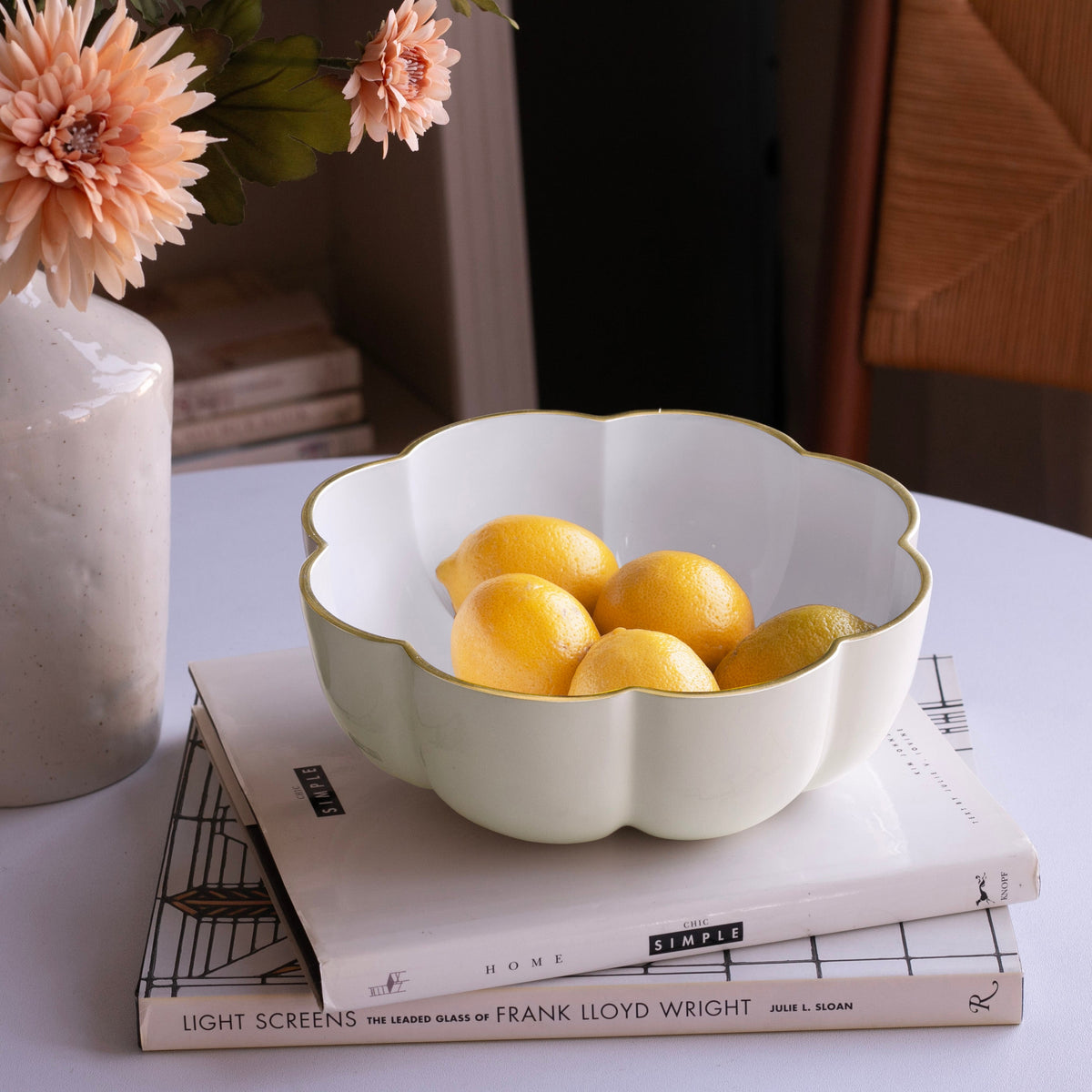 Encanto Calabaza Medium Bowl (Cream White) - Bowl Side View | Bone & Brass