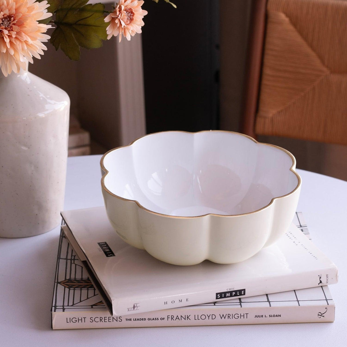 Encanto Calabaza Medium Bowl (Cream White) - Bowl Top View | Bone & Brass