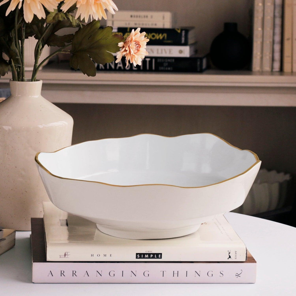 Encanto Dakota Medium Bowl Cream & White - Bowl Top View | Bone & Brass