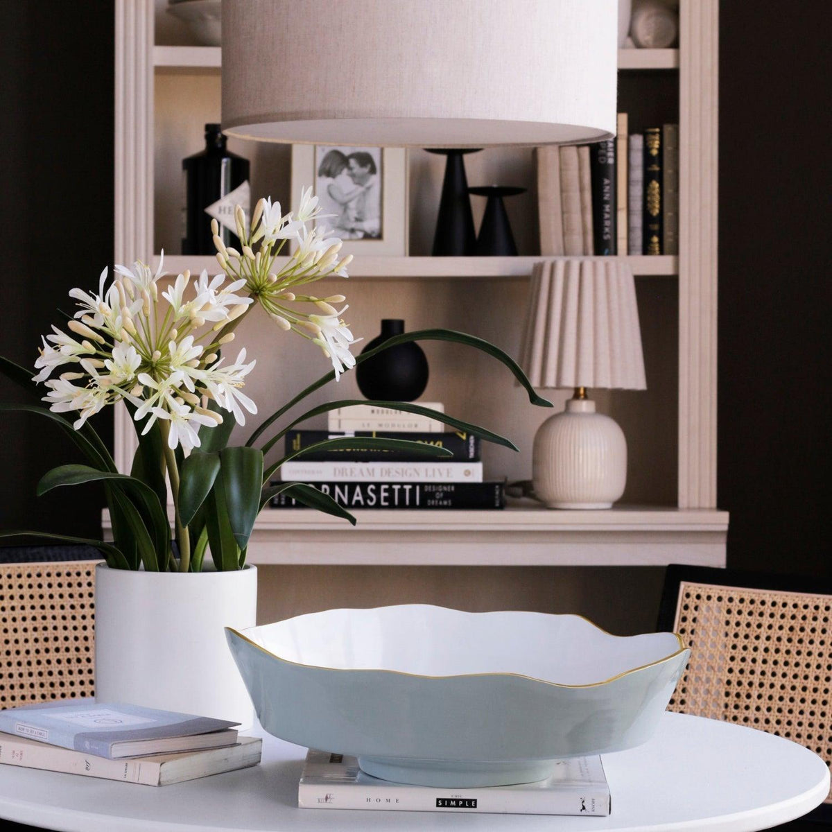 Encanto Dakota Slate Blue & White Large Serving Bowl - Bowl Top View | Bone & Brass