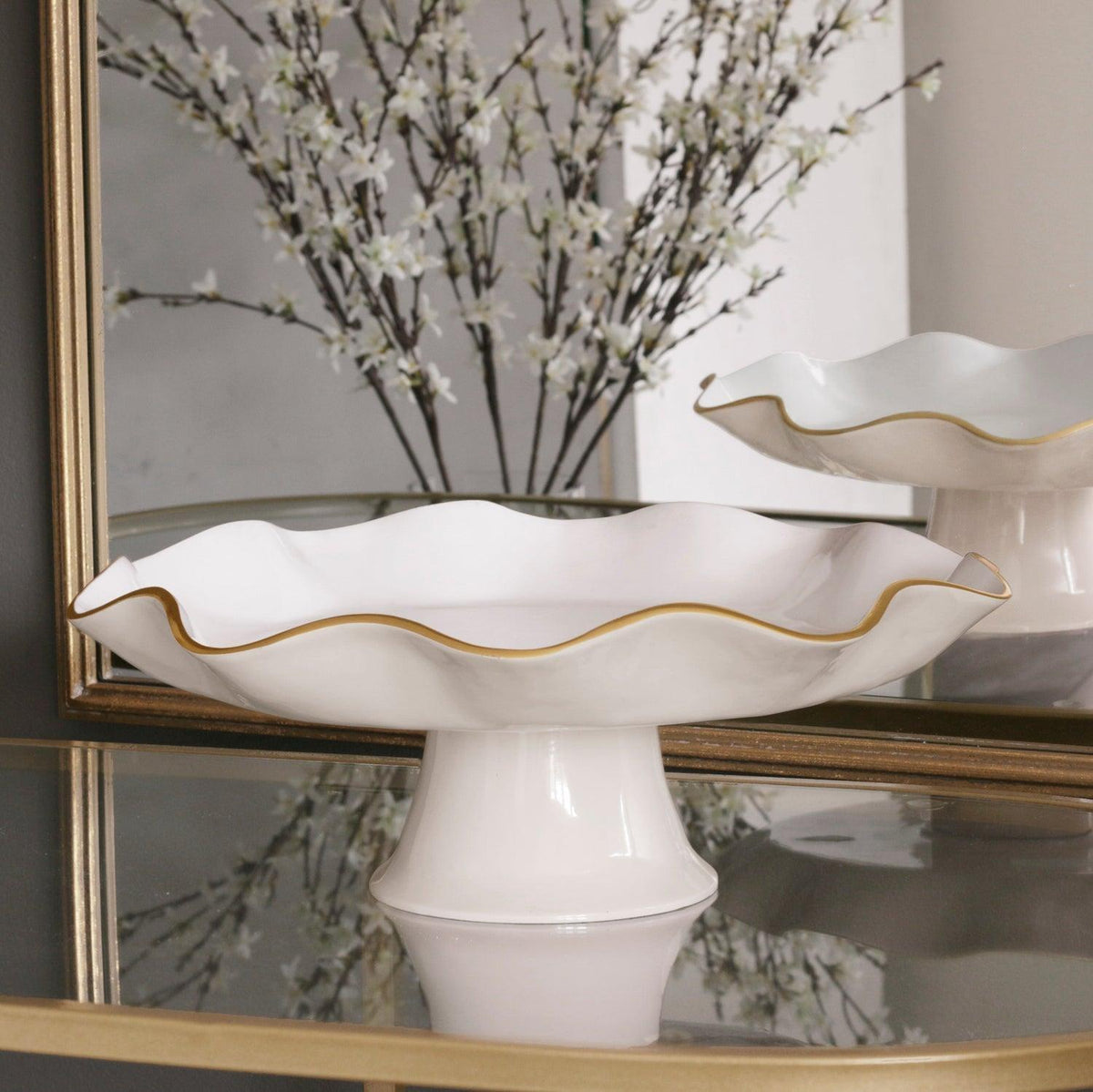 Encanto Carola Pedestal Cake Plate (Cream White) - Cake Plate Top View | Bone & Brass