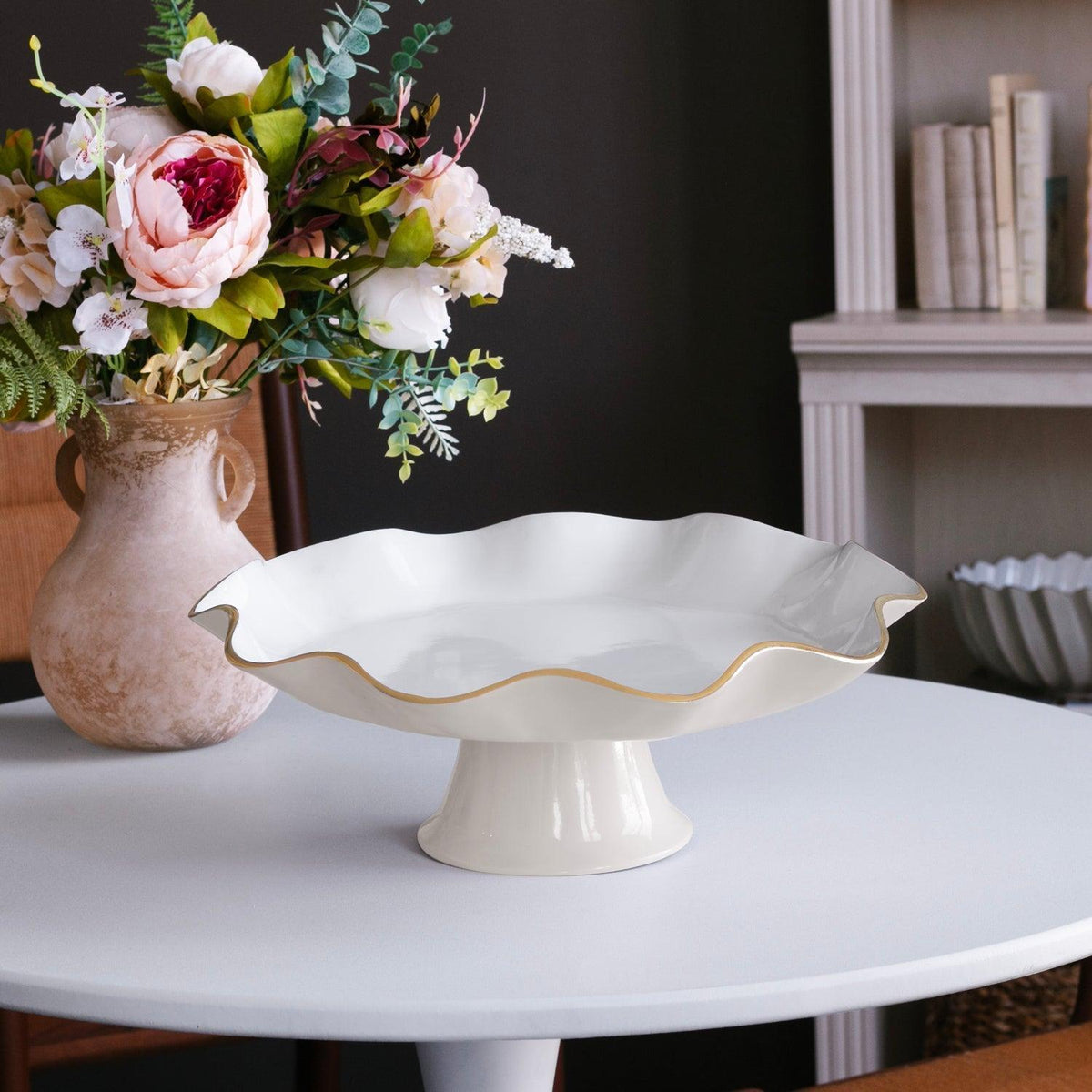 Encanto Carola Pedestal Cake Plate (Cream White) - Cake Plate View | Bone & Brass