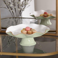 Encanto Pistachio Green & White Pedestal Cake Plate - Cake Plate Detail | Bone & Brass