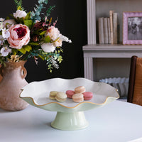 Encanto Pistachio Green & White Pedestal Cake Plate - Cake Plate Detail | Bone & Brass