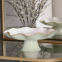 Encanto Pistachio Green & White Pedestal Cake Plate - Cake Plate View | Bone & Brass
