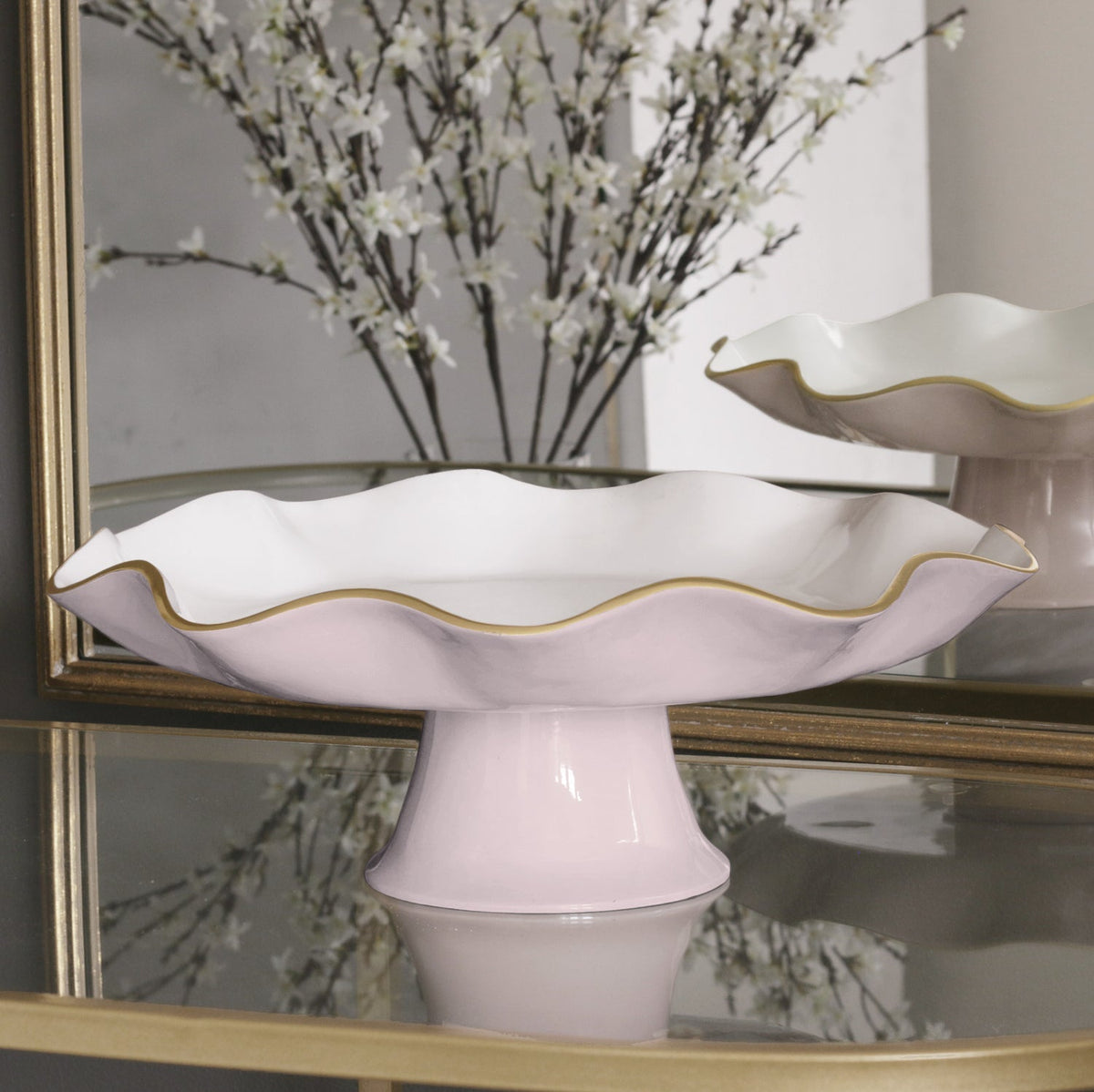 Encanto Carola Pedestal Cake Plate (Camellia White) - Cake Plate Top View | Bone & Brass