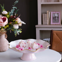 Encanto Carola Pedestal Cake Plate (Camellia White) - Cake Plate Top View | Bone & Brass