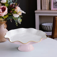 Encanto Carola Pedestal Cake Plate (Camellia White) - Cake Plate Side View | Bone & Brass