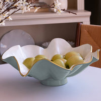 Slate Blue & White Aries Ruffled Serving Bowl - Bowl Top View | Bone & Brass