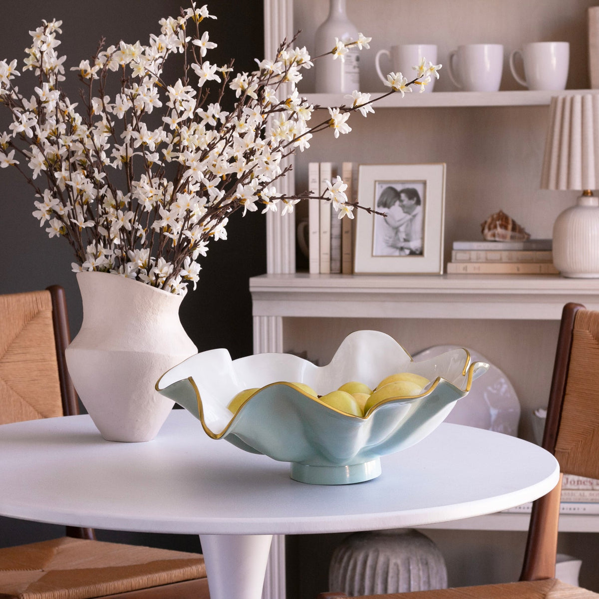 Slate Blue & White Aries Ruffled Serving Bowl - Bowl Detail | Bone & Brass