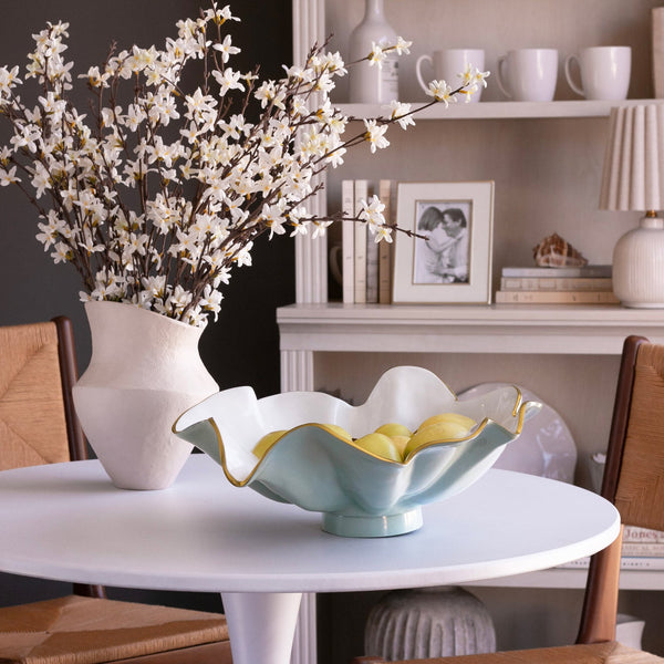 Slate Blue & White Aries Ruffled Serving Bowl - Bowl Detail | Bone & Brass