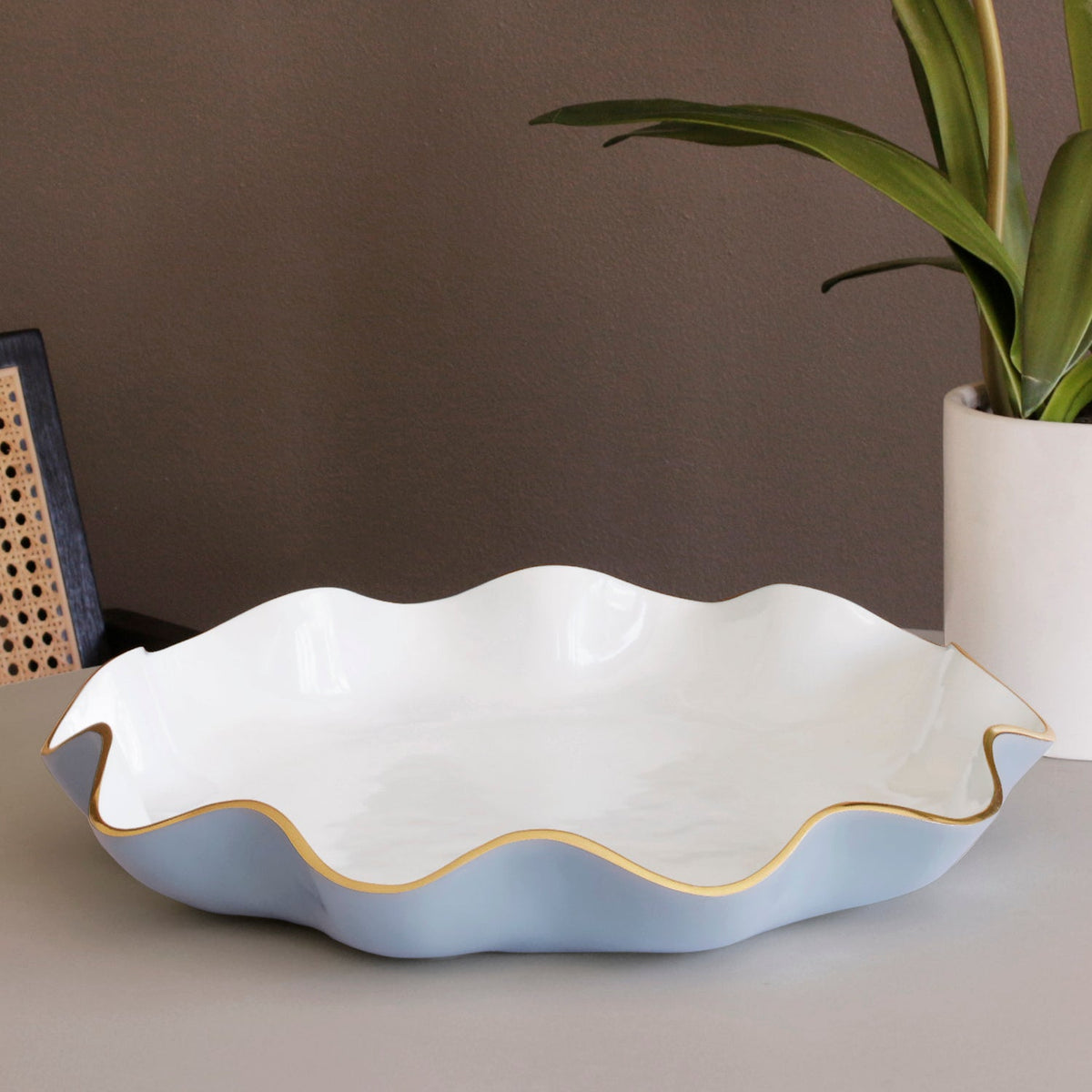 Periwinkle, White & Gold Large Round Serving Platter